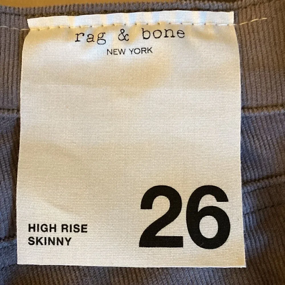Rag & Bone NWT High Rise Skinny 5 Pocket Style Black Corduroy Pant. Size 26.